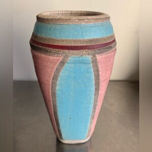 Vintage Pink and Blue Ceramic Raku Style Stone Vase Handmade